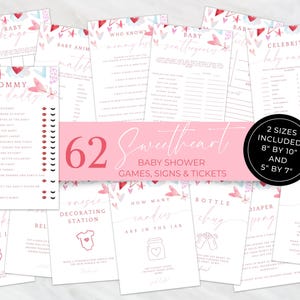 Baby Shower Games Sweetheart Theme. Printable Pink & Red Hearts Game Bundle. Valentine&#39;s Day Shower Activities. Editable Template. BS76