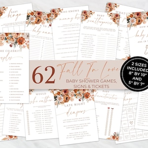 Falling In Love Baby Shower Games. Autumn Florals Fall In Love With Baby Template. Printable Gender Neutral Games. Editable Download. BS20