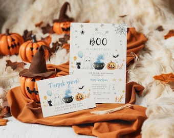 Little Boo Almost Due Blue Baby Shower Invitation Bundle Boy. Editable Instant Download. BS81