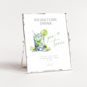 Gin And Tonic Wedding Drink Sign Cocktail. Printable Gin Bar Sign. Signature Cocktail Decor. Bar Menu Template. Drink Station Signage. DRK