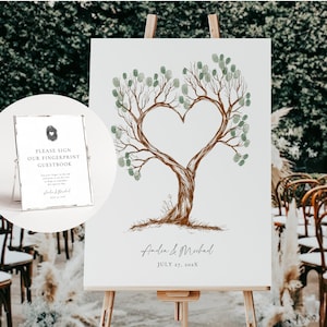 Fingerprint Tree Guestbook. Fingerprint Tree Wedding Printable. Please Sign Our Wedding Guestbook. Editable Thumb Print Sign Template. GRD