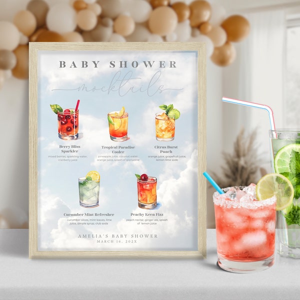 Baby Shower Mocktail. We're on Cloud 9 Baby Shower. Instant Download. Printable Menu. Editable Sign. Gender Neutral. Signature Drinks FLL102