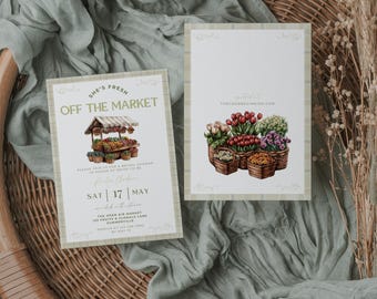 Fresh Off The Market Invite Template. Farmers Market Bridal Shower Invitation. Editable Summer Wedding Shower. Rustic Market Theme. WS04