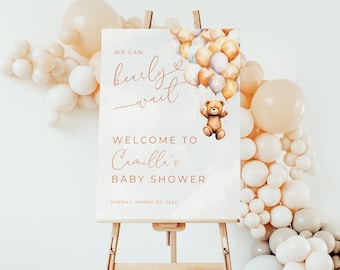 Can Bearly Wait – Teddy Bear Baby Shower Welcome Sign Editable Template BS03