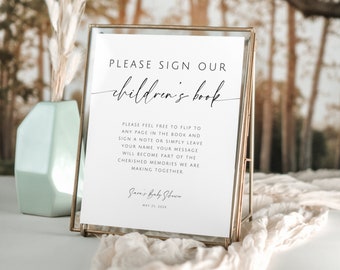 Please Sign Baby Book. Please Sign Our Children's Book Guestbook. Minimalist Baby Shower Table Decor. Editable Template. Printable Sign. GRD