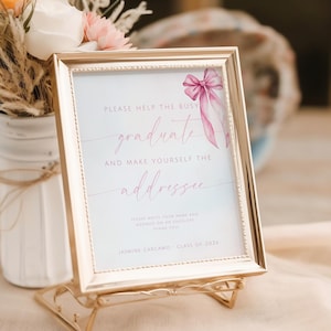 Pink Bow Envelope Sign Graduate. Coquette Help The Busy Graduate Signage. Address the Envelope. Class of 2025 Decor. Editable Template. SCH3