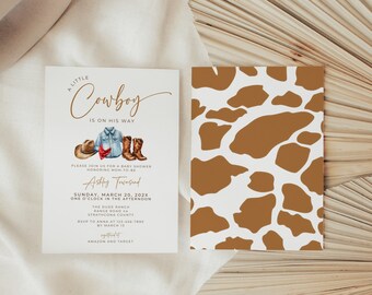 Little Cowboy Baby Shower Invitation, Wild West Theme Template (Digital Download) BS67