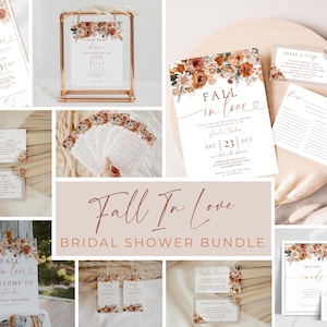 Fall In Love Bridal Shower Bundle. Autumn Floral Invitation Template. Printable Fall Wedding Shower Games. Boho Bridal Decor Suite. FLL20