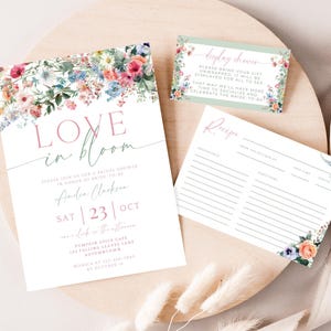 Love In Bloom Bridal Shower Package. Editable Wildflower Invitation Template. Printable Spring Florals Invite Set. Recipe Request Card. WS01