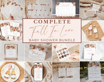 Falling In Love Baby Shower Bundle. Autumn Florals Fall In Love With Baby Theme. Invite Games Signs Decor & Favors. Editable Template. BS20