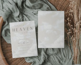 Piece Of Heaven Is On The Way Baby Shower Invitations. Cream Gender Neutral Editable Template. Instant Download. Printable Invite. BS15C
