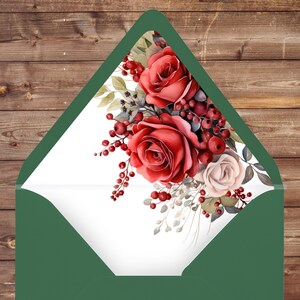 Briefumschlag Liner Mit Roten Rosen. Druckbare Blumen Umschlag Liner. A7 A9 A5 A6 A2 & Quadrat Flap 4 Stange. Canva Vorlage. Sofort Download