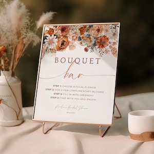 Bouquet Bar Sign Canva. Fall In Love Build Your Own Bouquet Editable Template. Autumn Bridal Baby Shower. Flower Bar Cart Printable. FLL20