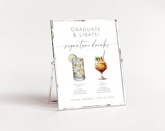 Graduation Signature Cocktail Signs. Editable Signature Drink Template. Printable Grad Bar Menu. Modern Class of 2026 Party Decor. SCH4