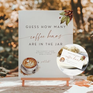 Guess How Many Coffee Beans Sign. Love Is Brewing Bridal Shower Sign & Answer Card. Coffee Themed Showers Party Sign. Guessing Game. FLL34