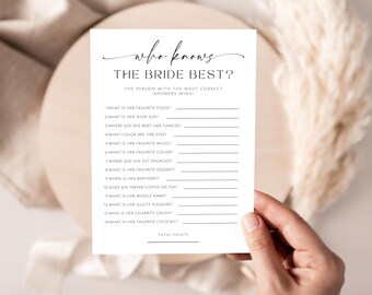 Who Knows Bride Best Game, Minimalist Bridal Shower (Digital Download) GRD