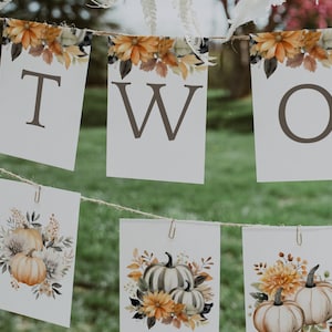 Two Little Pumpkins Baby Shower Banner. Autumn Twin Babies. Editable Template. Printable Fall Florals Decorations. Instant Download. BS21