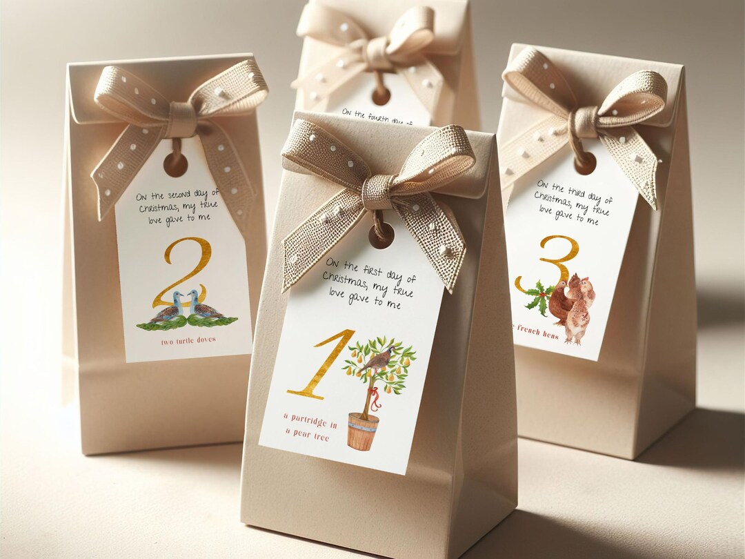 12 Days of Christmas Tags. Printable Advent Calender Favor Tag. Thank ...