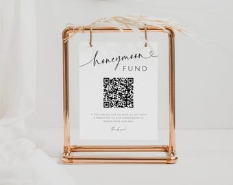 Honeymoon Fund Venmo Sign, Wedding Cash Gift QR Code (Editable Template) WTL