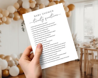 20 Questions About The Parents. Minimalist Baby Shower Game. Twenty Questions Fun Activity. Gender Neutral Instant Download. Coed Shower MEL