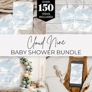 On Cloud Nine Baby Shower Bundle. Editable Invitation. We&#39;re on Cloud 9. Gender Neutral Baby Games Signs Favors. Instant Download. BS04