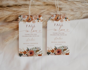 Fall in Love Bridal Shower Favor Tags, Autumn Floral Thank You (Digital Download) FLL20