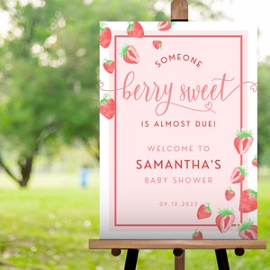 Strawberry Baby Shower Welcome Sign. Berry Sweet Baby Board. Editable Welcome Signage. Printable Welcome Poster. Fruit Baby Shower. BS42