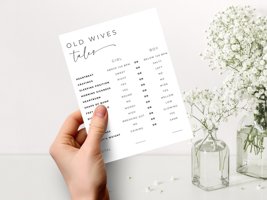 Old Wives Tales Printable. Minimalist Baby Shower Game Card. Gender ...