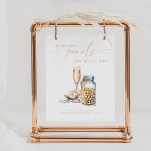 Pearls & Prosecco Bridal Shower Sign. How Many Pearls Are In The Jar Table Sign. Wedding Shower Guessing Game. Editable Template. WS05
