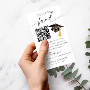 Graduation Venmo Card. QR Code College Fund Graduation Insert. Minimalist Graduation Donation Fund. Class of 2025. Editable Template. SCH4