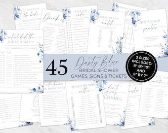 Dusty Blue Bridal Shower Game Bundle. Editable Blue Floral Wedding Shower Activities. Wildflower Hen Do Party Pack. Printable Games. FLL07