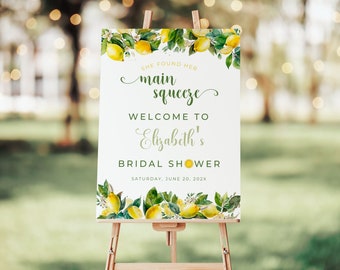 Lemon Bridal Shower Welcome Sign Squeeze. Wedding Shower Decor. Instant Download. She Found Her Main Squeeze Sign. Printable Template. FLL35