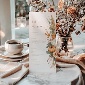 Thanksgiving Menu Card Template. Editable In Canva. Rustic Boho Autumn Pumpkin Dinner (Digital Download) HOL7