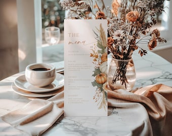 Thanksgiving Menu Card Template. Editable In Canva. Rustic Boho Autumn Pumpkin Dinner (Digital Download) HOL7