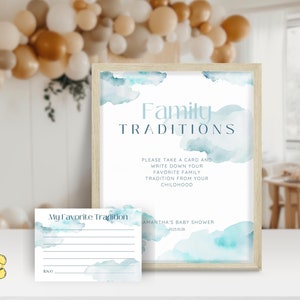 Baby Shower Family Traditions Printable. Blue Cloud Nine Baby Shower Sign. Instant Download. Boy Baby Shower. Share a Childhood Memory FLL13