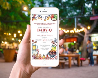 Baby-Q Baby Shower Evite. Editable Barbeque Party Electronic Invitation. Gender Neutral BBQ. Couples Sprinkle Shower. Digital Invite. BS38