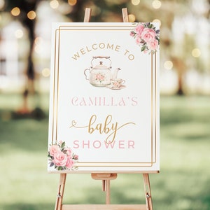 Baby Shower Tea Welcome Sign. Printable Tea for Two Poster. Editable Tea Time Floral Board Decoration. Instant Download. Baby Brewing. BS59