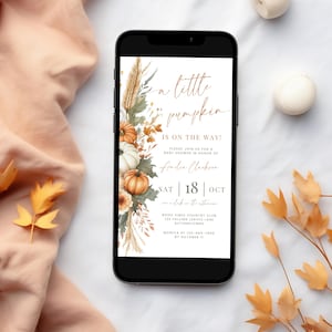 Little Pumpkin Is On The Way Evite. Autumn Fall Boho Baby Shower Digital Invitation. Gender Neutral Editable Template. Text Or Email. BS92