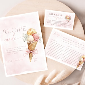 Scooped Up Shower Recipe Card. Editable Boho Pink Bow Wedding Shower Template. Ice Cream Theme Invite Insert. Recipe Card & Sign Set. FLL50