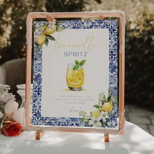 Limoncello Spritz Sign. Amalfi Coast Bridal Shower Bar Menu. Signature Drink Template. Italian Theme Cocktail. Editable Template. FLL52