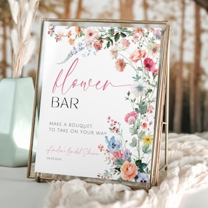 Wildflower Bridal Shower Flower Bar Sign. Bloom Bar Printable. Editable Make A Bouquet Template. Colorful Florals Unique Favor Poster. FLL01