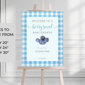 Berry Sweet Baby Shower Welcome Sign. Blueberry Baby Shower. It's a Boy. Berry Sweet Baby Welcome Poster. Fruit Baby Shower Sign. FLL48 image 2