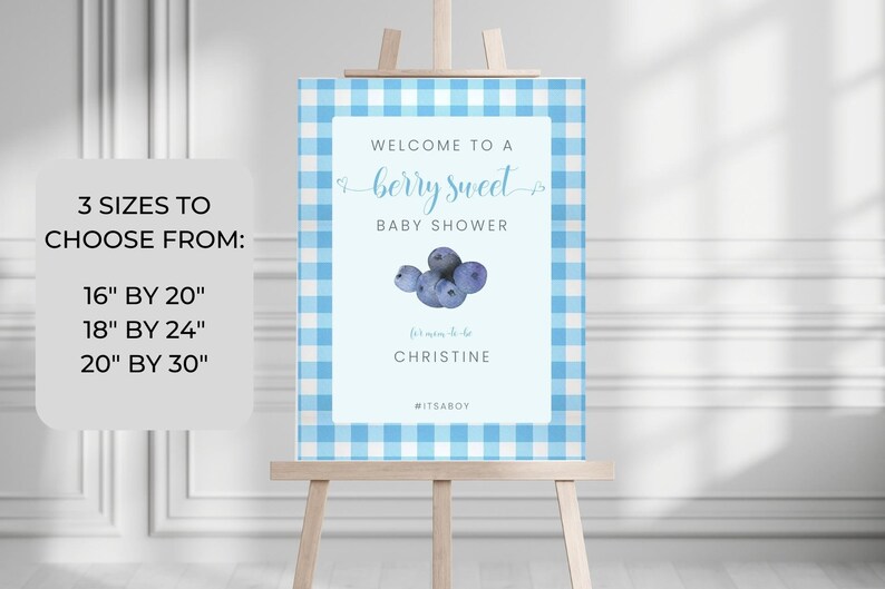 Berry Sweet Baby Shower Welcome Sign. Blueberry Baby Shower. It's a Boy. Berry Sweet Baby Welcome Poster. Fruit Baby Shower Sign. FLL48 image 2