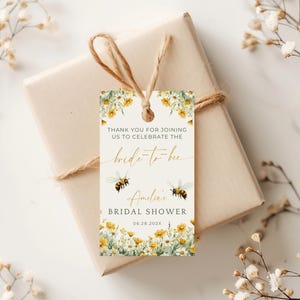 Bride To Bee Bridal Shower Thank You. Summer Wildflower Favor Tags. Editable Honey Bee Template. Custom Favor Label. Gift For Guests. FLL41