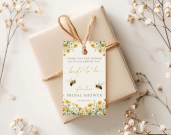 Bride To Bee Bridal Shower Thank You. Summer Wildflower Favor Tags. Editable Honey Bee Template. Custom Favor Label. Gift For Guests. FLL41