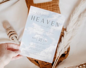 Little Piece Of Heaven Baby Shower Invitation. Dreamy Theme. Gender Neutral Editable Template. Instant Download. Printable Invite. BS15