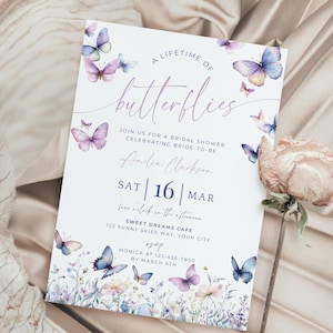 Lifetime Of Butterflies Bridal Shower Invites. Editable Template. Printable Wildflower Butterfly Invitation. Floral Wedding Shower. FLL82