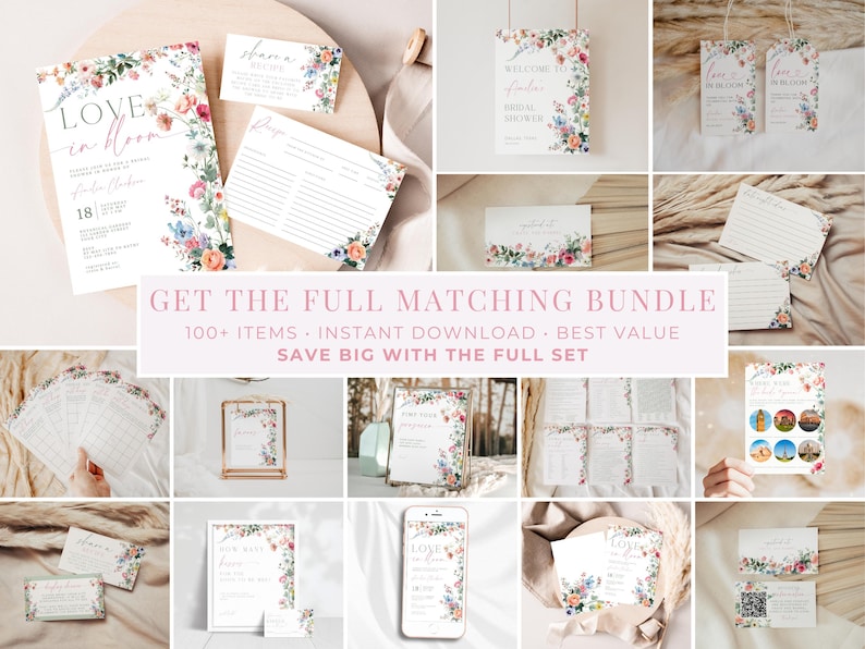 Bridal Shower Welcome Sign Wild flowers. Boho Floral Wedding Shower Welcome Poster Printable. Editable Spring Garden Party Template. FLL01 image 2