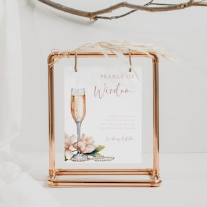 Pearls Of Wisdom Card Bridal Shower. Pearls Of Wisdom Sign. Petals and Prosecco Advice & Wishes Card. Brunch and Bubbly. Editable. WS05