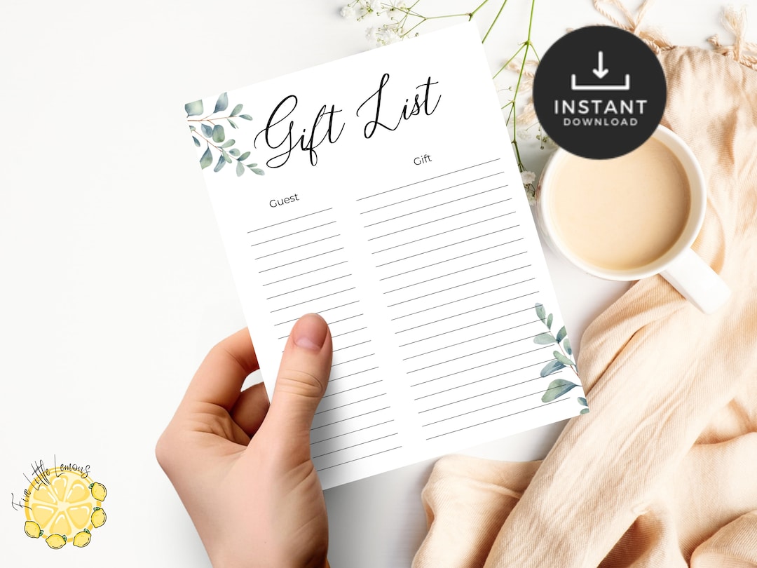 Baby Shower Gift Tracker Printable. Eucalyptus Baby Shower. Etsy